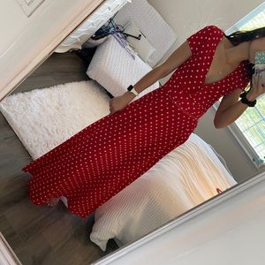 Red polka dot maxi dress